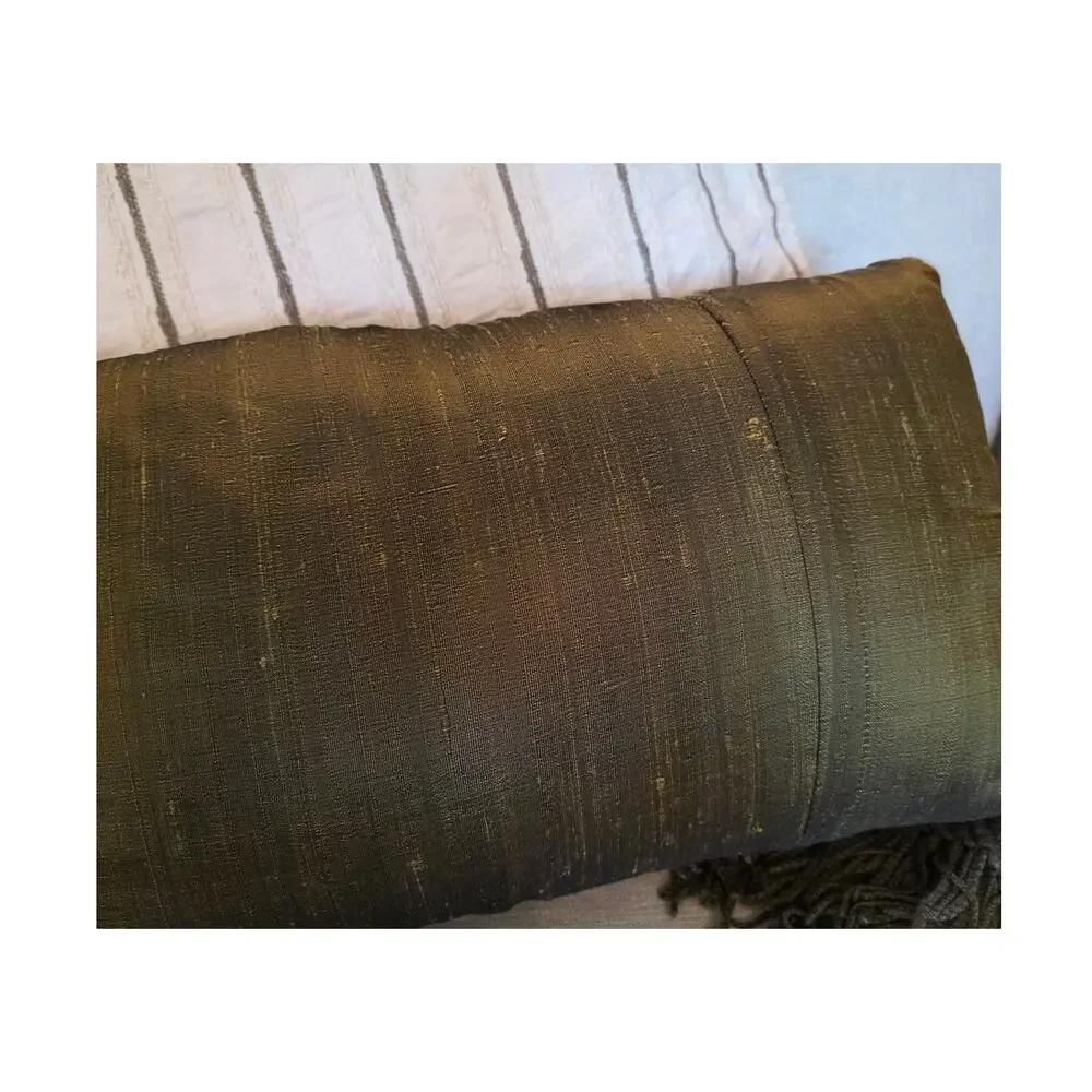 CBK Silk Green Satung Beaded Decorative Pillow Luxury Glam Holllywood Regency